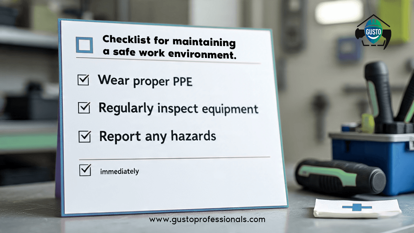 Checklist to maintain a safe work environment: Checklist to maintain a safe work environment:
